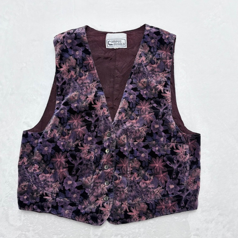 VTG 90s Campus Casuals Floral Velvet Vest Small Moody Romantic Witchy Whimsigoth - Picture 2 of 9